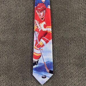 Vintage 90s Calgary Flames Necktie Ralph Marlin Neck Tie Made in USA Hockey NHL